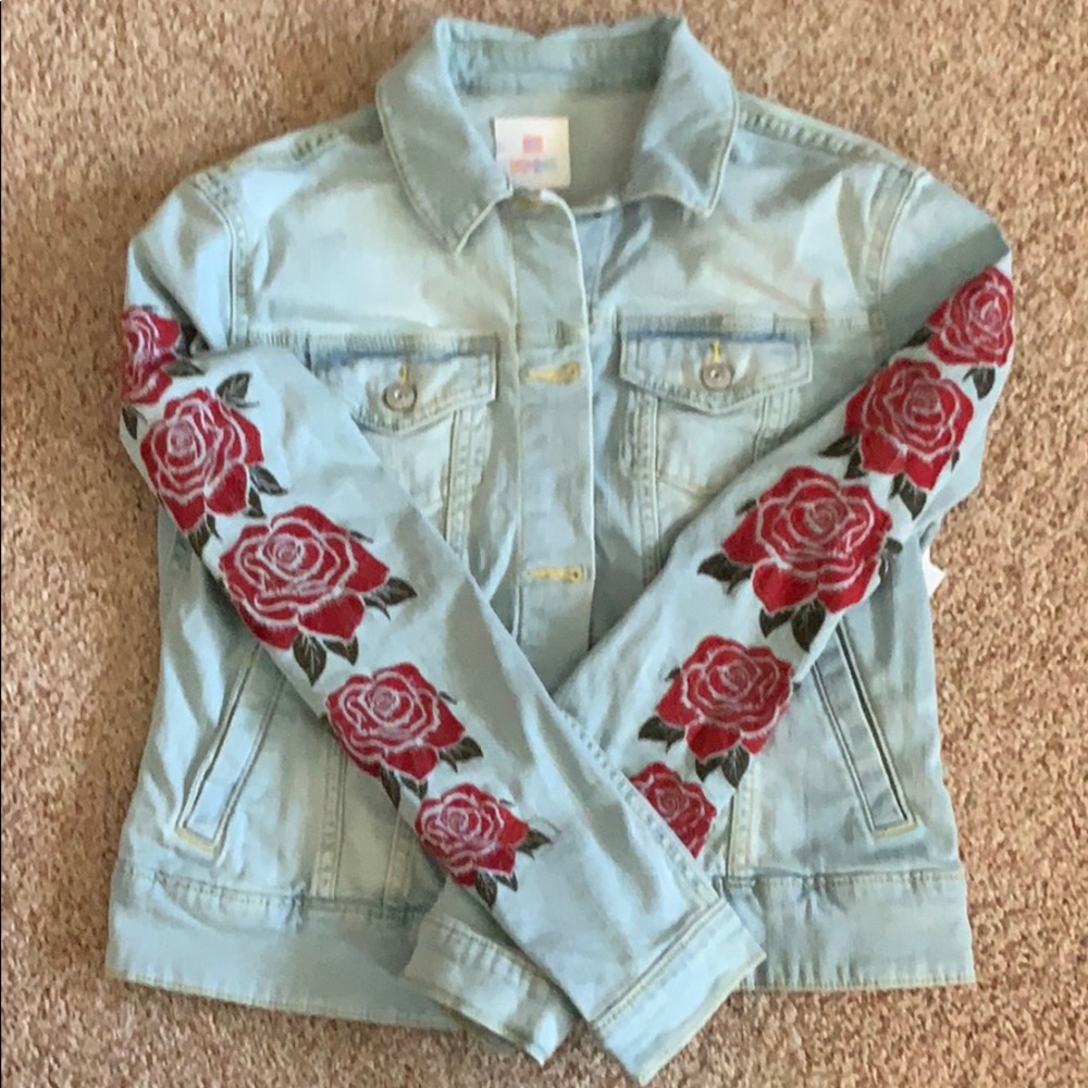 Lularoe Harvey jean jacket Roses